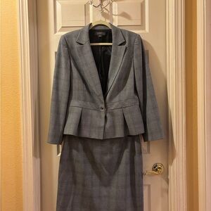 Gray Plaid Blazer and Skirt Set